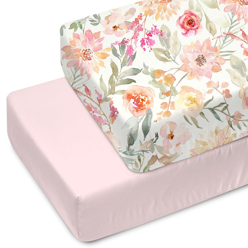 Max&So Baby Girls Crib Sheets | 2 Pack Floral & Solid Pink Ultra-Soft Bedding for Crib Mattress and Toddler Beds |Blended Cotton Fitted Crib Sheet for Baby Girls Comfort and Elegance by Max&So - Image 1